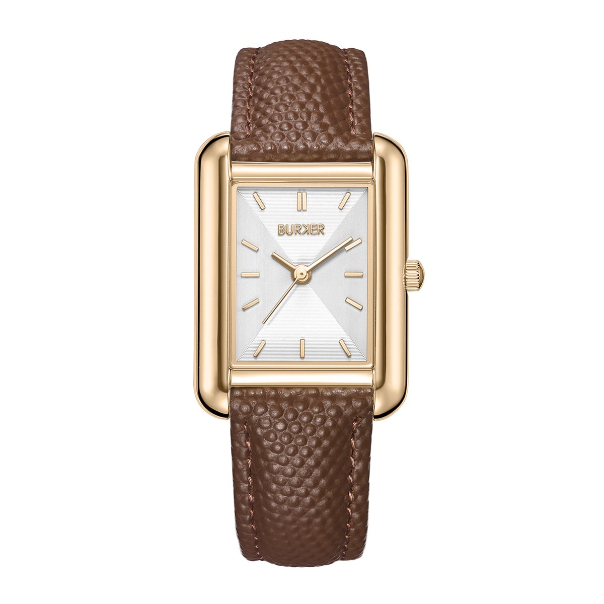BURKER Olivia Horloge Dames - Vierkant - Goud Bruin - Leren Band - 29mm
