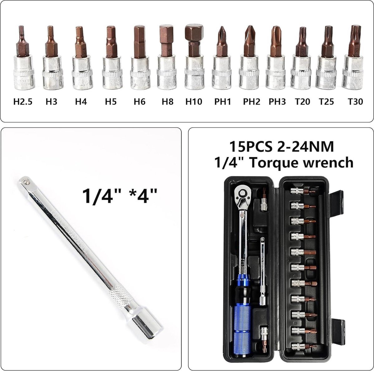 Uharbour Drehmomentschlüssel Set 1/4 & 3/8 & 1/2 Zoll, 3-25Nm, 5-60Nm