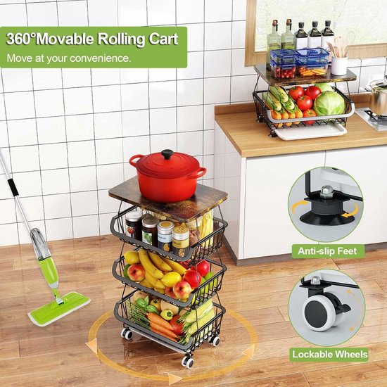 Groentemand & Fruitmand Keuken Set van 4 - Mandenrek voor Aardappelen