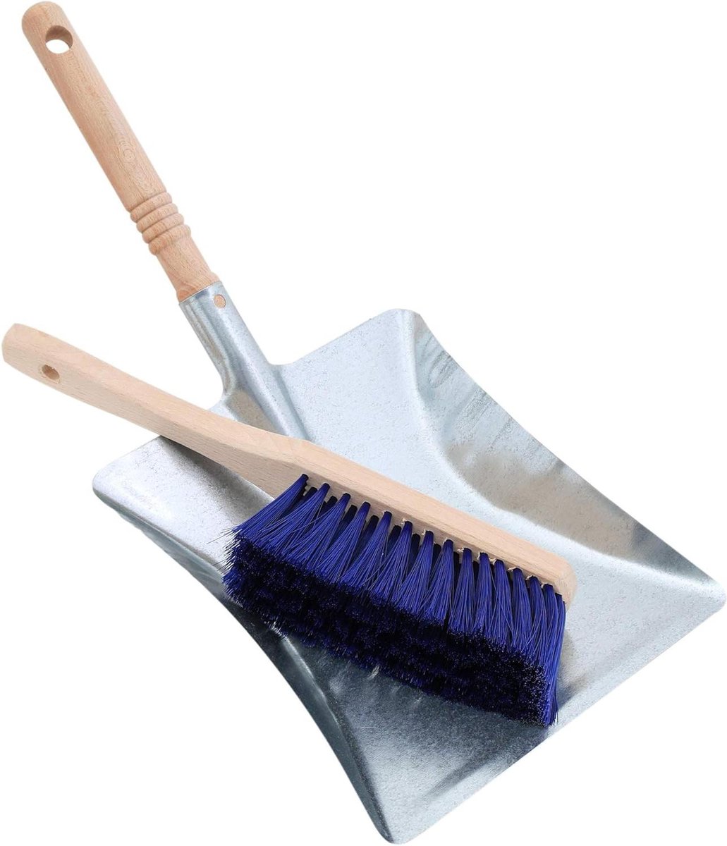 Goedkoopste Stoffer en blik set met handborstel - gegalvaniseerde stoffer & vuurvaste handborstel van beukenhout - schop & veger klein voor houtkachel - stoffer met SB boring - schop set voor open haard