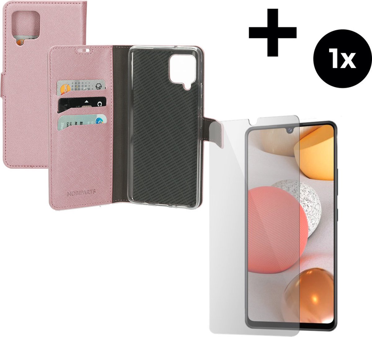 Mobiparts Saffiano Wallet hoesje geschikt voor Samsung Galaxy A42 (2020) 5G met 1 Screenprotector van Gehard Glas - Roze