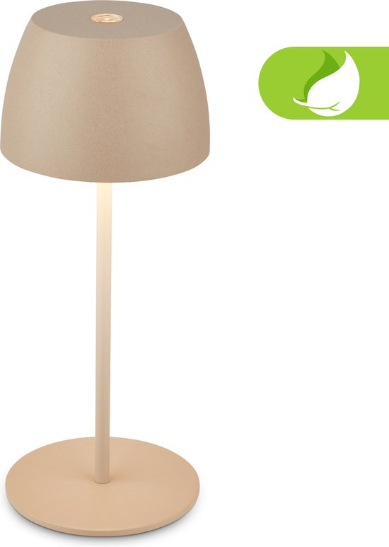 BRILONER Serina mini - Tafellamp Oplaadbaar - snoerloze lamp - met touch dimbaar - voor binne en buiten - Ø8 x 20 cm - beige