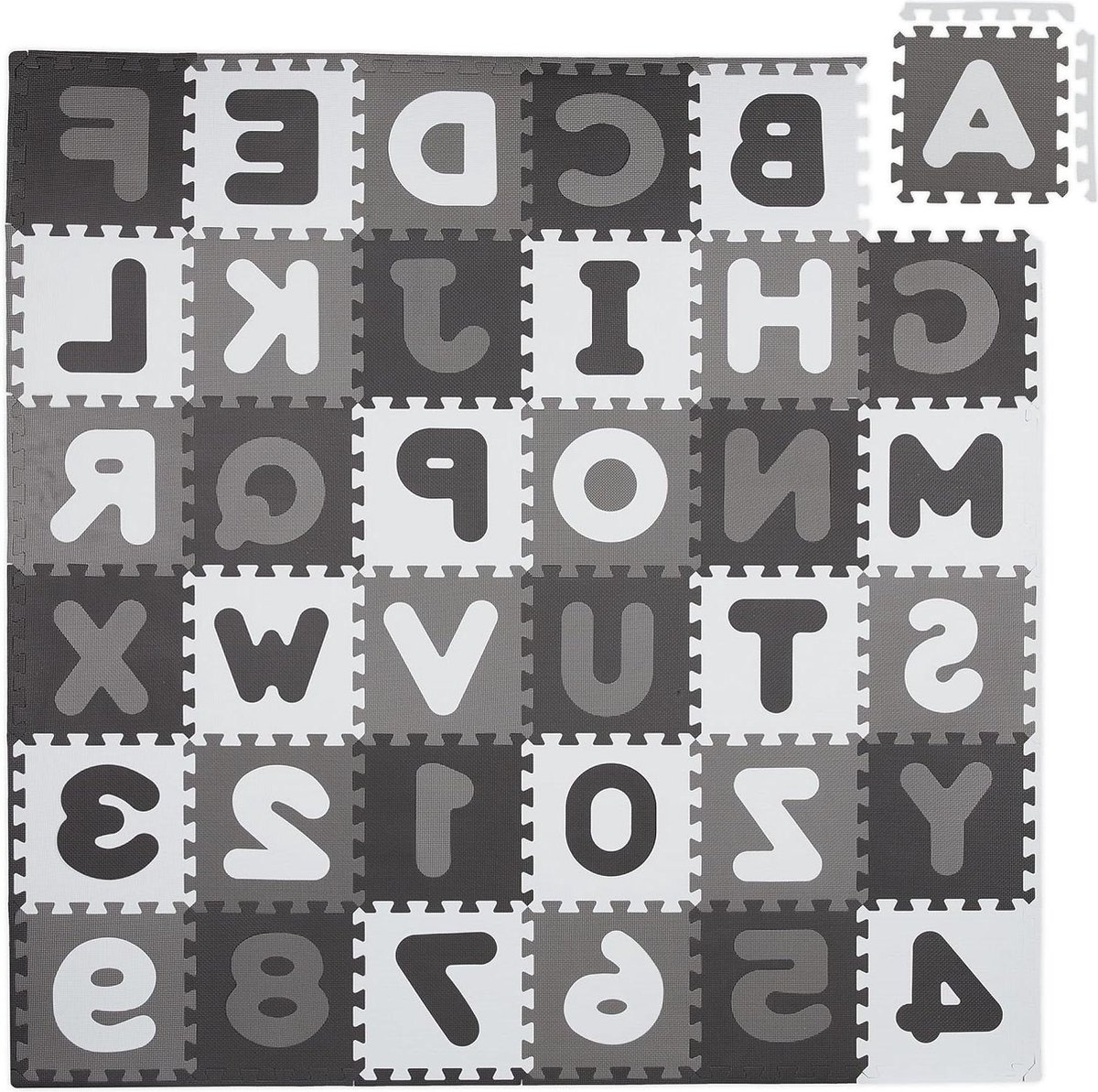 Speelmat 60-delig Puzzelmat cijfers en letters Kindermat BxD: 172x172 cm Schuimrubber Wit-grijs