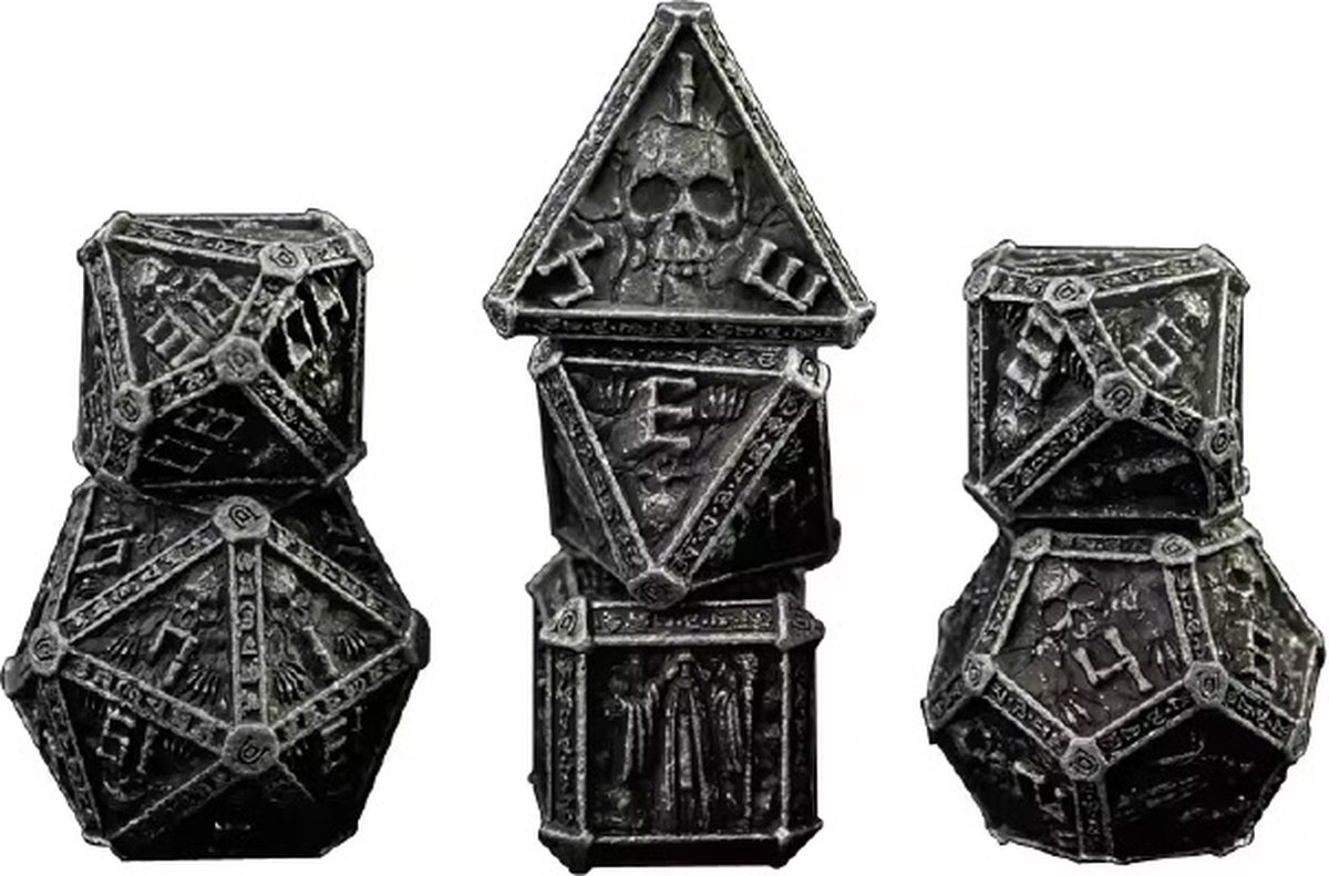 Lapi Toys - Dungeons and Dragons dobbelstenen - DnD Dice - Polydice - Dobbelstenen Dungeons Dragons - Metal dice - Metalen Dobbelstenen - DnD Dice Set - 1 set (7 stuks) - Metaal - Zwart - Zilver
