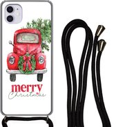 Hoesje met koord Geschikt voor iPhone 12 - Kerst - Auto - Spreuken - Quotes - Merry Christmas - Siliconen - Crossbody - Backcover met Koord - Telefoonhoesje met koord - Hoesje met touw