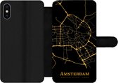 Bookcase Geschikt voor iPhone XS telefoonhoesje - Amsterdam - Kaart - Goud - Zwart - Met vakjes - Wallet case met magneetsluiting