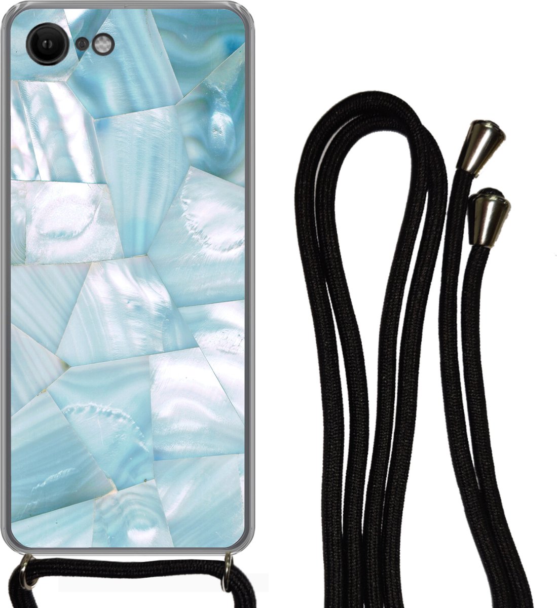 Telefoonkoord - Telefoonketting - Telefoonhoesje Geschikt voor iPhone SE 2020 - Natuursteen - Blauw - Parelmoer - Siliconen - Crossbody - Telefoonhoesje met koord Telefoonhoesje