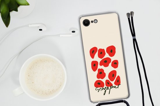 Coque avec cordon iPhone SE 2020 - Fleurs - Coquelicot - Motifs - Siliconen - Bandoulière - Coque arrière avec cordon - Coque pour téléphone avec cordon - Coque avec corde