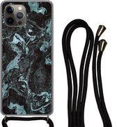 Coque avec cordon iPhone 12 Pro - Imprimé marbré - Natuursteen - Luxe - Siliconen - Bandoulière - Coque arrière avec cordon - Coque pour téléphone avec cordon - Coque avec corde