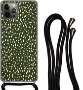 Coque avec cordon iPhone 13 Pro - Pois - Wit - Zwart - Siliconen - Bandoulière - Coque arrière avec cordon - Coque pour téléphone avec cordon - Coque avec corde