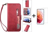 Luxe Telefoonhoesje voor Samsung Galaxy S22 Plus | Hoogwaardig Leren Bookcase | Lederen Wallet Case | Pasjeshouder | Rood + 1x Screenprotector