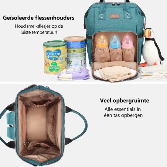 Miss Lulu Luiertas Rugzak - Inclusief Buggy en Kinderwagen Haken - Verbeterd 2023 model - Groen (E6705 GN) van Mi — afbeelding 3