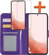 Samsung Galaxy S22 Plus Hoesje Bookcase Met Screenprotector - Samsung Galaxy S22 Plus Screenprotector - Samsung Galaxy S22 Plus Book Case Met Screenprotector - Paars