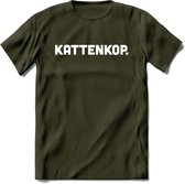 Kattenkop - Katten T-Shirt Kleding Cadeau | Dames - Heren - Unisex | Kat / Dieren shirt | Grappig Verjaardag kado | Tshirt Met Print | - Leger Groen - XXL