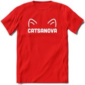 Catsanova - Katten T-Shirt Kleding Cadeau | Dames - Heren - Unisex | Kat / Dieren shirt | Grappig Verjaardag kado | Tshirt Met Print | - Rood - XL