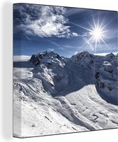 Canvas Schilderij Uitzicht vanaf de berg Gornergrat in de Zwitserse Alpen naar de Aletschgletsjer - 20x20 cm - Wanddecoratie