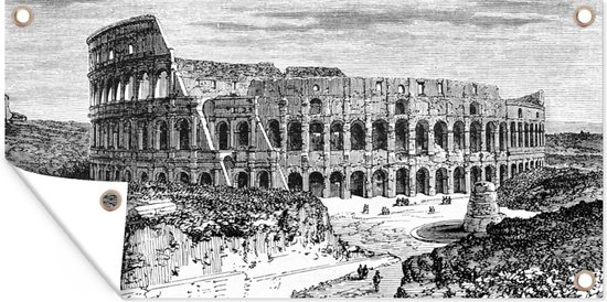 Foto: Tuinposter zwart wit illustratie van het colosseum in rome 60x30 cm tuindoek buitenposter