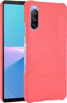 Mobigear Hoesje geschikt voor Sony Xperia 10 III Telefoonhoesje Hardcase | Mobigear Croco Backcover | Xperia 10 III Case | Back Cover - Rood