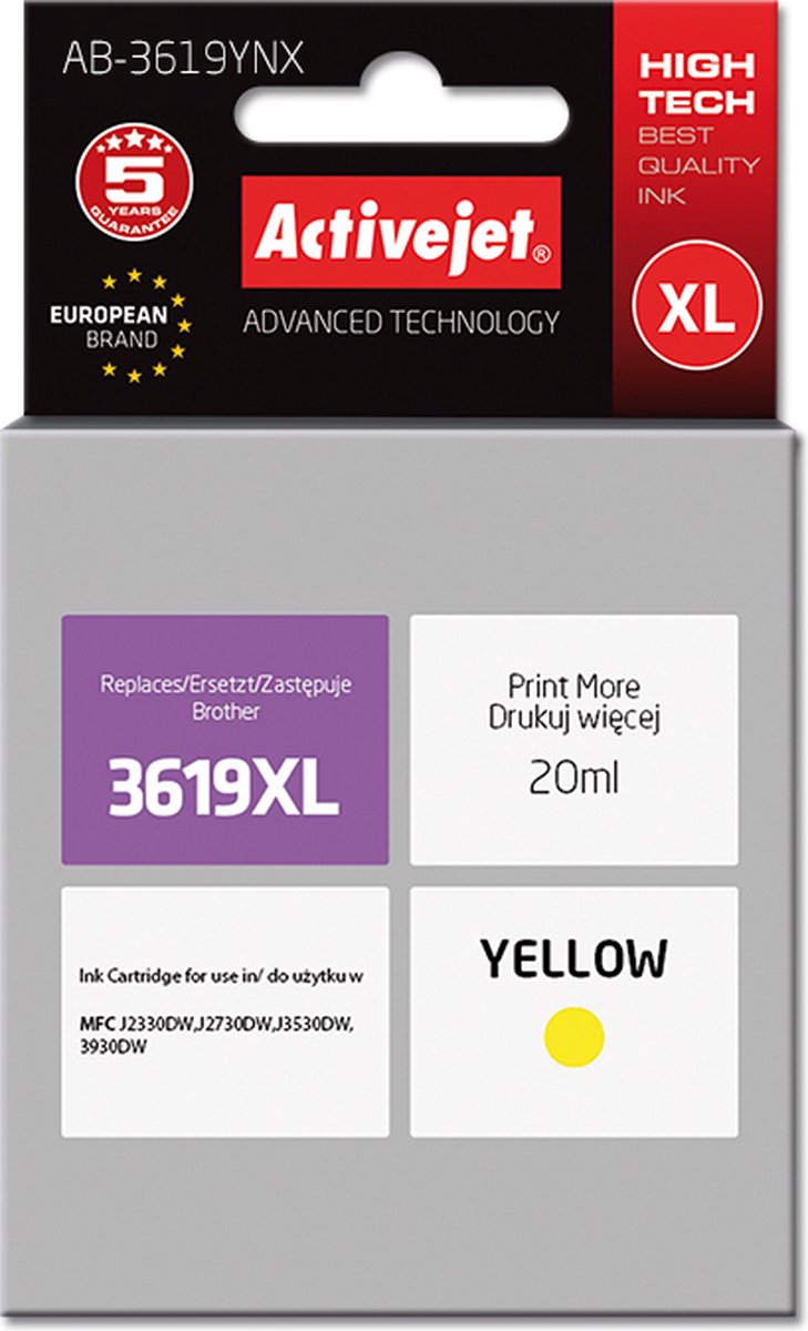 Activejet AB-3619YNX (vervangt Brother LC3619Y; Supreme; 20 ml; geel)