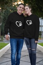 Paw Heart Hoodie, Funny Hoodies For Dog Owners, Unique Hoodie Gifts For Dog Lovers, Cute Hoodies With Paw, Unisex Hooded Sweatshirt, D004-068B, M, Zwart