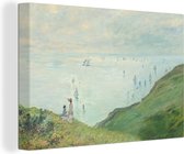 Canvas Schilderij Cliff walk at Pourville - schilderij van Claude Monet - 30x20 cm - Wanddecoratie