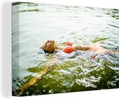 Canvas Schilderij Meer - Zwemmen - Water - 60x40 cm - Wanddecoratie