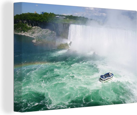 Canvas Schilderij Een boot bij de Niagara Falls - 120x80 cm - Wanddecoratie