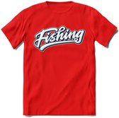 Fishing - Vissen T-Shirt | Grappig Verjaardag Vis Hobby Cadeau Shirt | Dames - Heren - Unisex | Tshirt Hengelsport Kleding Kado - Rood - S