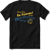 Go Fishing - Vissen T-Shirt | Grappig Verjaardag Vis Hobby Cadeau Shirt | Dames - Heren - Unisex | Tshirt Hengelsport Kleding Kado - Zwart - XXL