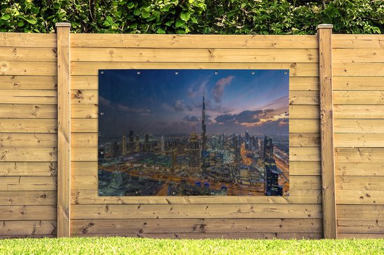 Décoration murale Skyline de Dubaï avec Burj Khalifa un soir nuageux - 180x120 cm - Poster jardin - Toile jardin - Poster extérieur