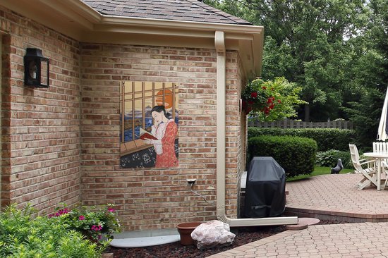 Posters de jardin extérieur dessin d'une femme lisant près de la fenêtre - 60x90 cm - Toile jardin - Affiche extérieure