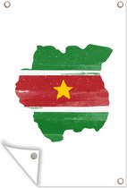 Tuindecoratie Landkaart met vlag Suriname - 40x60 cm - Tuinposter - Tuindoek - Buitenposter