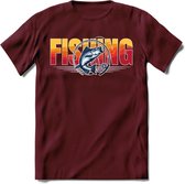 Fishing - Vissen T-Shirt | Grappig Verjaardag Vis Hobby Cadeau Shirt | Dames - Heren - Unisex | Tshirt Hengelsport Kleding Kado - Burgundy - M