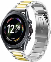 Stalen Smartwatch bandje - Geschikt voor  Fossil Gen 6 - 44mm stalen band - zilver/goud - Strap-it Horlogeband / Polsband / Armband