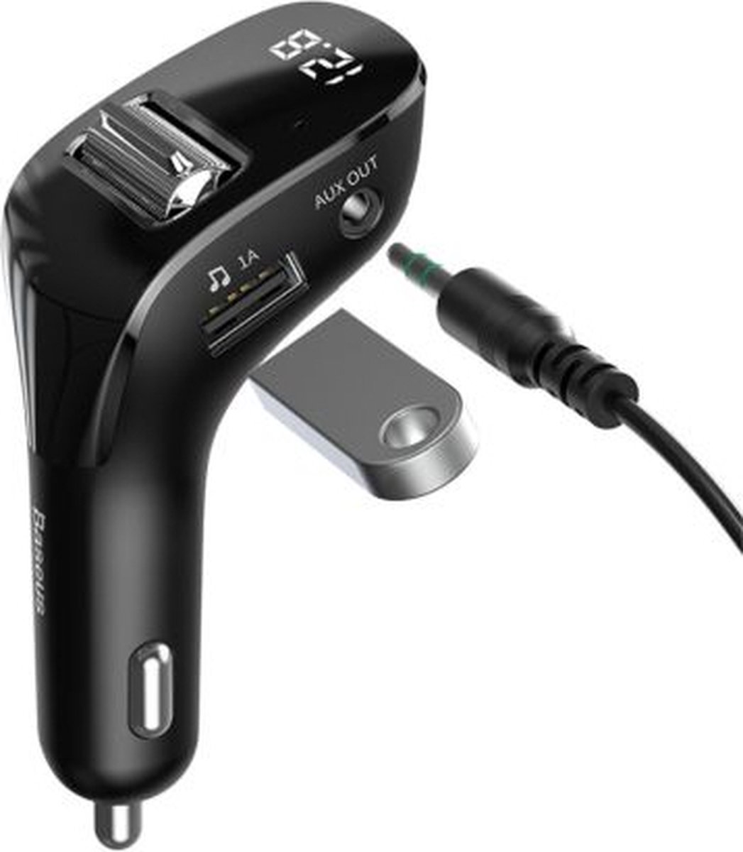Baseus Bluetooth FM Transmitter - Autoradio - Carkit - Auto Accessories - Bluetooth Adapter - MP3 Speler - USB Stick - SD Kaart - Snellader Iphone/Samsung/Huawei - Muziek Streamen - Handsfree Bellen - Zwart - CCF40-01