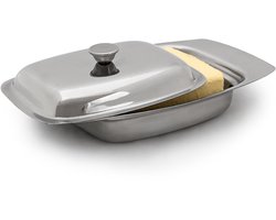 Botervloot rvs - Deksel - Klassiek - Voor 250 g boter - 6 x 19,5 x 13 cm - Boterschaal - zilverkleurig