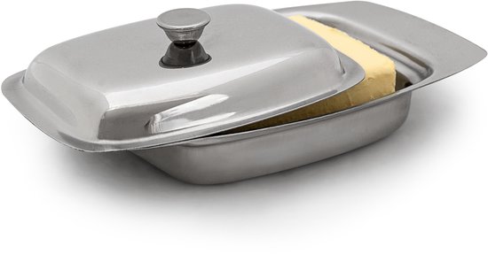 Botervloot rvs - Deksel - Klassiek - Voor 250 g boter - 6 x 19,5 x 13 cm - Boterschaal - zilverkleurig