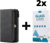 Lederen 2 in 1 Wallet Bookcase iPhone 12 Zwart - 2x Gratis Screen Protector - Telefoonhoesje - Smartphonehoesje
