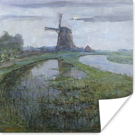 Poster Oostzijdse molen aan het Gein bij maanlicht - Piet Mondriaan - 50x50 cm