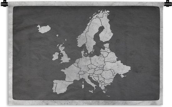 Wandkleed - Wanddoek - Vintage Europakaart - zwart wit - 90x60 cm - Wandtapijt