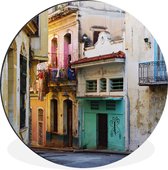 WallCircle - Wandcirkel - Muurcirkel - Kleurrijke straat in de Cubaanse hoofdstad Havana - Aluminium - Dibond - ⌀ 140 cm - Binnen en Buiten