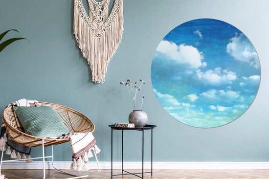WallCircle - Wandcirkel - Muurcirkel - Wolken - Waterverf - Zomer - Aluminium - Dibond - ⌀ 120 cm - Binnen en Buiten XXL