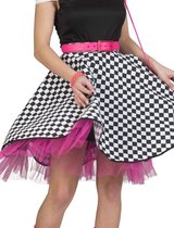 Funny Fashion - Rock & Roll Kostuum - Rockn Roll Rok Zwart Witte Blokjes Vrouw - roze - One Size - Carnavalskleding - Verkleedkleding