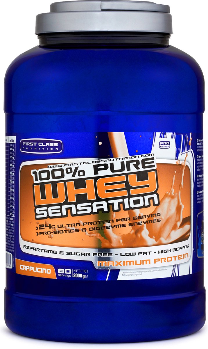 Goedkoopste 100 Whey sensation (Cappuccino - 2000 gram) - First Class Nutrition - Whey Protein - Eiwitpoeder - Eiwitshake - Proteine poeder - 66 shakes
