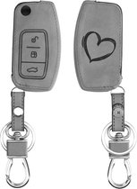 kwmobile autosleutelhoes voor Ford 3-knops inklapbare autosleutel - beschermhoes van imitatieleer - Brushed Hart design - grijs