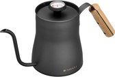 Navaris ketel 1L - Roestvrijstalen koffieketel met thermometer en schenktuit voor kookplaten - Zwart
