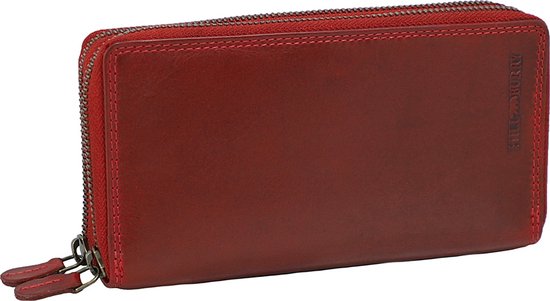 HillBurry Portefeuille pour femme avec double fermeture éclair - RFID - Portefeuille pour femme Premium Zip Around - Cuir Vintage - Rouge