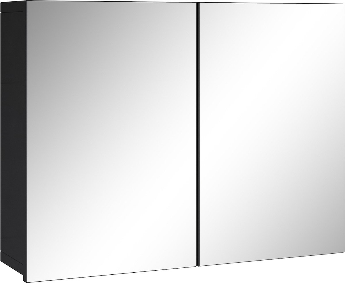 Badplaats Badkamerkast Leon 80 cm x 20 cm x 60 cm - Zwart - Spiegelkast Badkamer