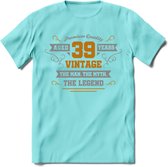 39 Jaar Legend T-Shirt | Goud - Zilver | Grappig Verjaardag Cadeau | Dames - Heren | - Licht Blauw - L