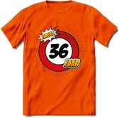 36 Jaar Hoera Verkeersbord T-Shirt | Grappig Verjaardag Cadeau | Dames - Heren | - Oranje - L